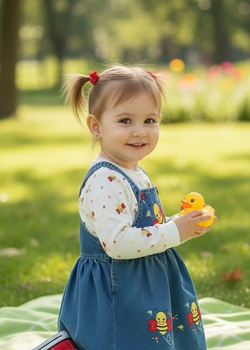 Nakışlı Mavi Denim Kız Elbise - Görsel 2