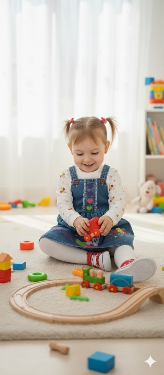 Nakışlı Mavi Kız Denim Elbise - Görsel 2