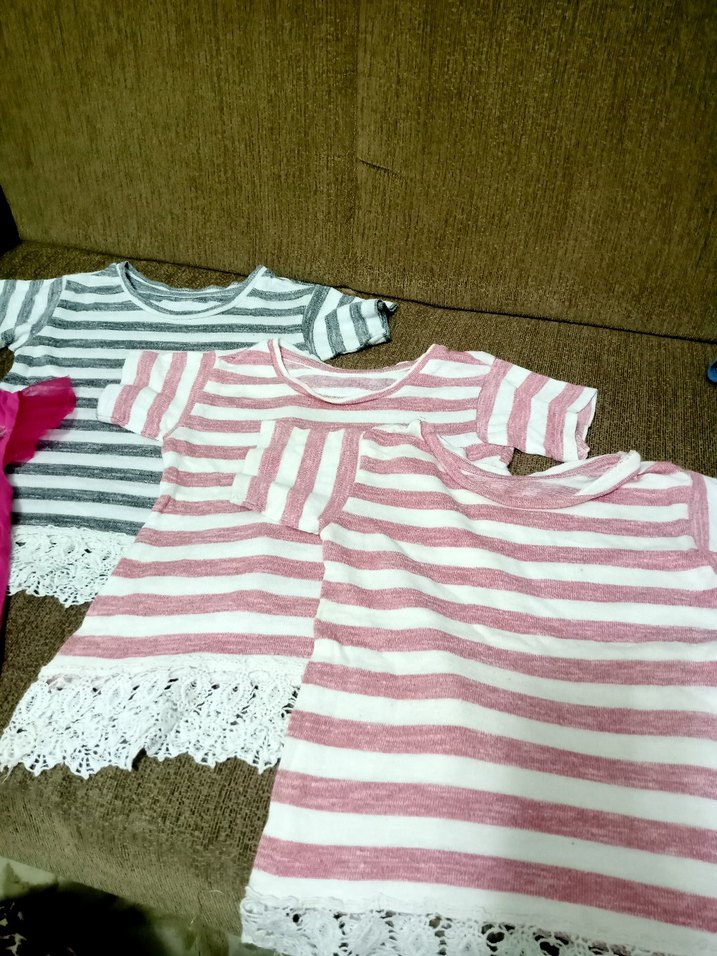 Kız Çocuk Dantelli Pembe Kısa Kollu Tişört - Görsel 3