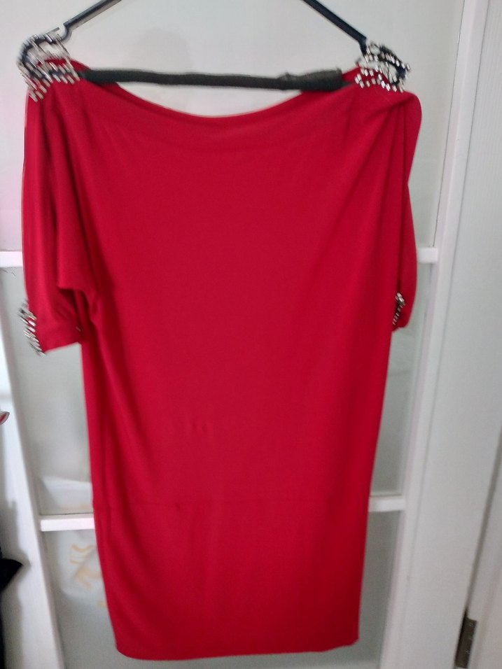 Kırmızı kısa abiye taşlı elbise - Görsel 4