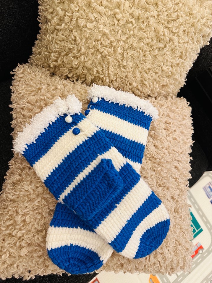 Çizgili Örgü Ev Patiği - Görsel 2