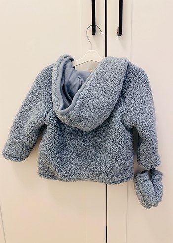 Kapüşonlu Mavi Erkek Çocuk Peluş Mont - Görsel 2