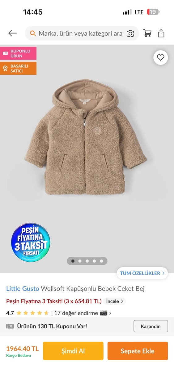 Kapüşonlu Mavi Erkek Çocuk Peluş Mont - Görsel 5