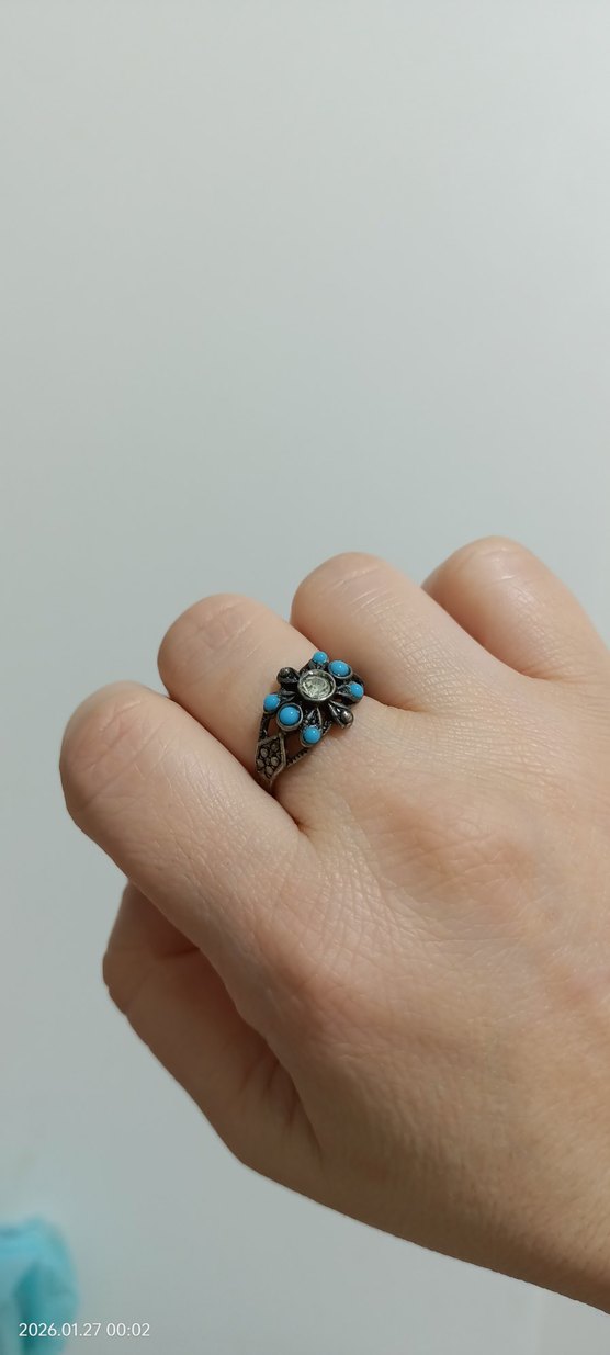 Turkuaz taşlı gümüş Yüzük - Görsel 2
