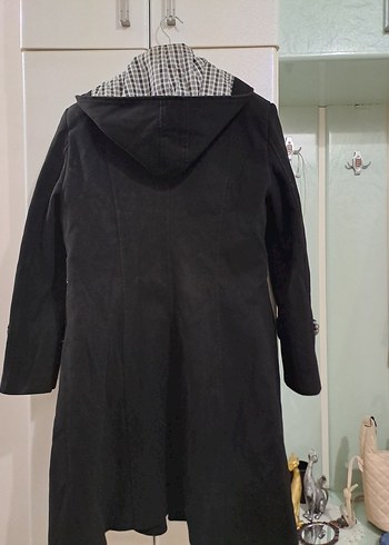 Kapüşonlu Siyah Kadın Kaban - Görsel 6