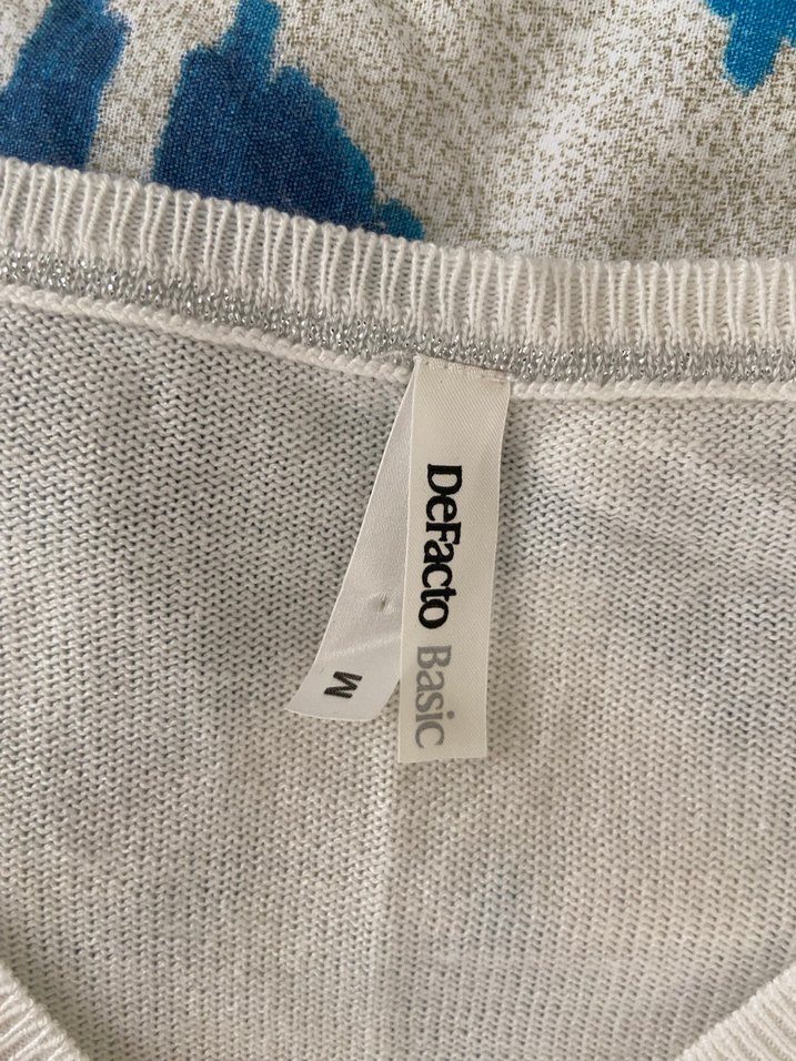 Defacto Beyaz V Yaka Uzun Kollu Keten Kazak - Görsel 2