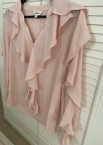 Koton 
Pembe V Yakalı Fırfırlı Kadın Bluz - Görsel 4