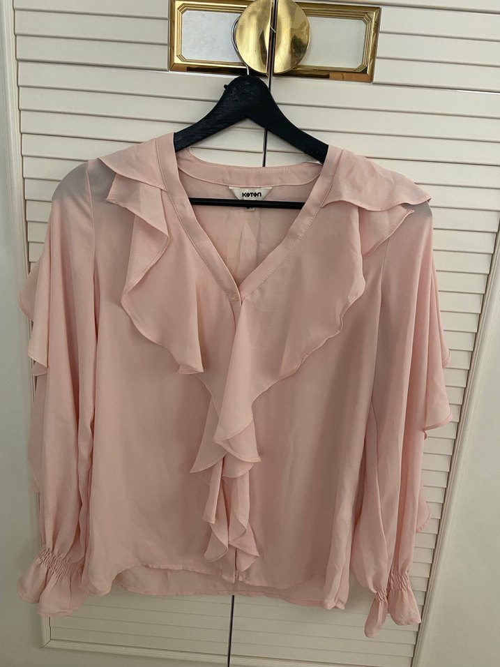 Koton 
Pembe V Yakalı Fırfırlı Kadın Bluz - Görsel 3