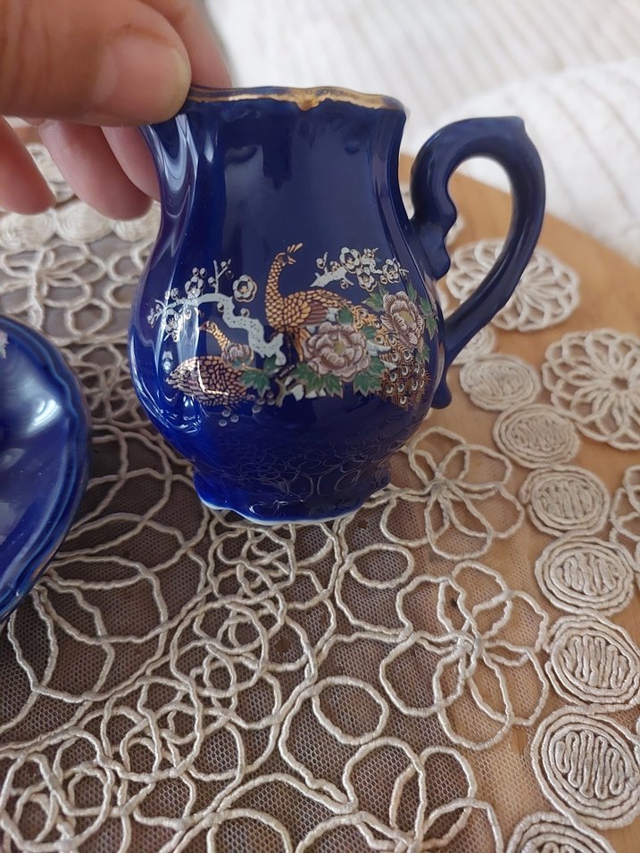 Koyu Mavi mini sütlük ve kahveTabağı. - Görsel 3