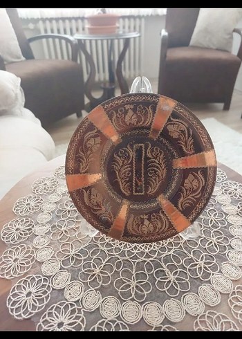 Kahverengi Nakışlı bakır tabak. - Görsel 3