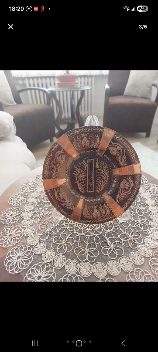 Kahverengi Nakışlı bakır tabak. - Görsel 3