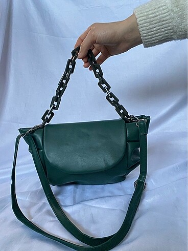 Zara Çift askılı yanları büzgülü yeşil çanta