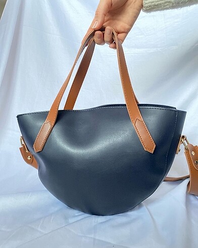 Zara Lacivert oval çift saplı çanta