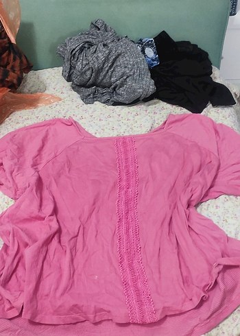 Pembe Bohem V Yaka büyük beden Bluz