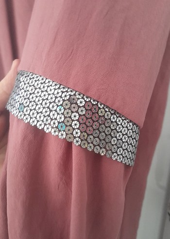 44 Beden pembe Renk Drapeli Pembe Uzun Kollu Salaş tunik