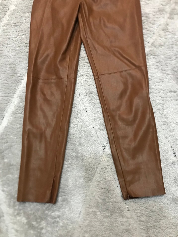 Kahverengi Parlak Deri Kadın Pantolon - Görsel 2
