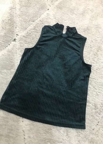 Kadife boğazlı kolsuz bluz koyu petrol yeşili renginde - Görsel 2