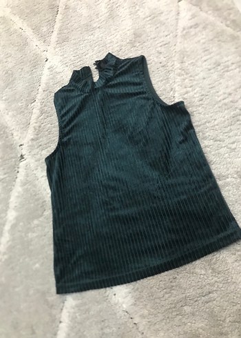 Kadife boğazlı kolsuz bluz koyu petrol yeşili renginde - Görsel 3