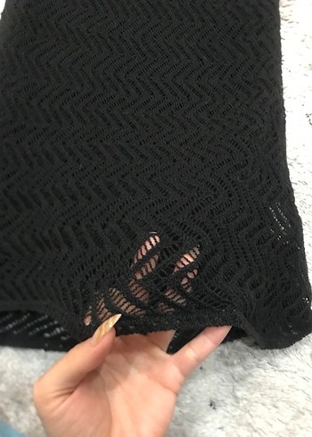 Siyah V Yaka Örgü Mini elbise - Görsel 3