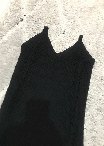 Siyah V Yaka Örgü Mini elbise - Görsel 2