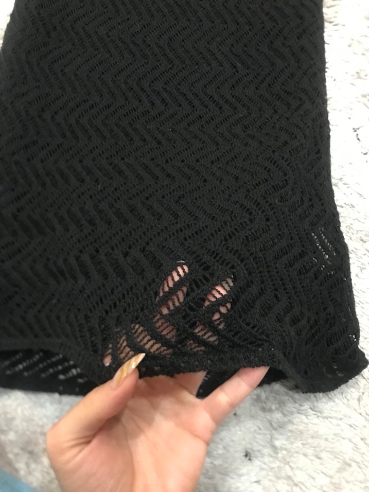 Siyah V Yaka Örgü Mini elbise - Görsel 3