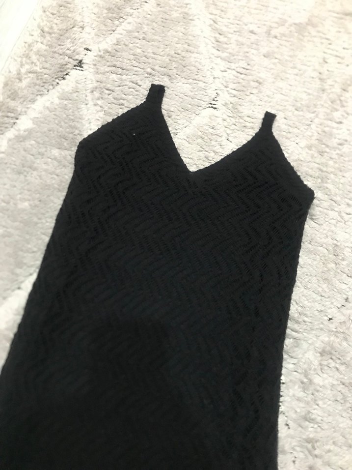 Siyah V Yaka Örgü Mini elbise - Görsel 2