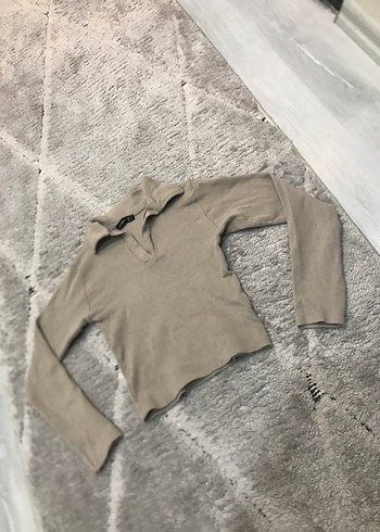 Bej Kadın Uzun Kollu Yakalı İnce Kazak - Görsel 3