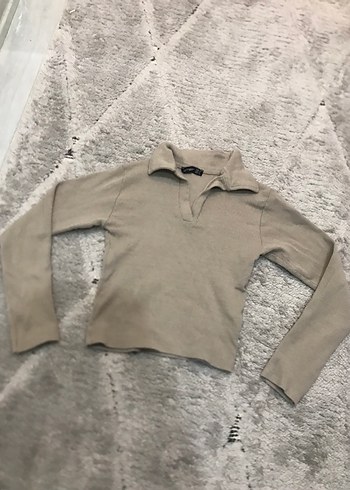 Bej Kadın Uzun Kollu Yakalı İnce Kazak - Görsel 2