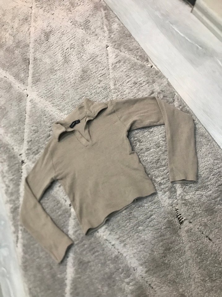 Bej Kadın Uzun Kollu Yakalı İnce Kazak - Görsel 3