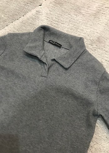 Uzun Kollu Gri Polo Yaka Kadın Kazak - Görsel 4