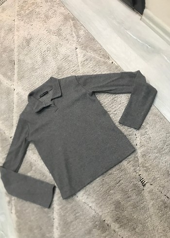 Uzun Kollu Gri Polo Yaka Kadın Kazak - Görsel 3