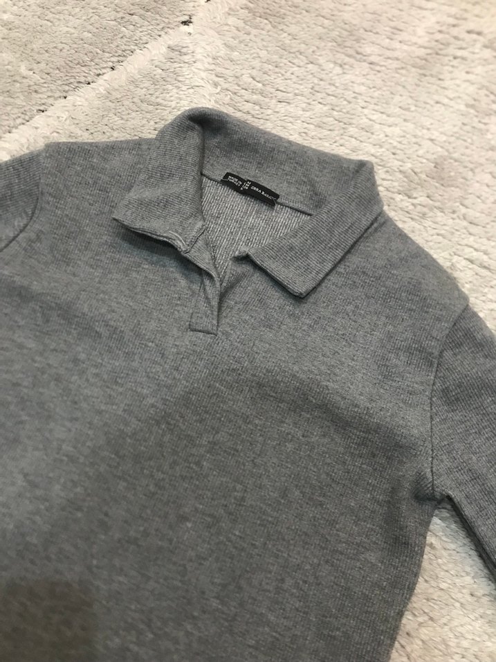 Uzun Kollu Gri Polo Yaka Kadın Kazak - Görsel 4