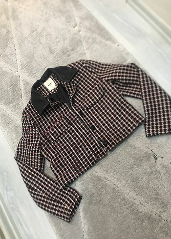 Düğmeli Kısa Kareli Kadın Blazer - Görsel 2