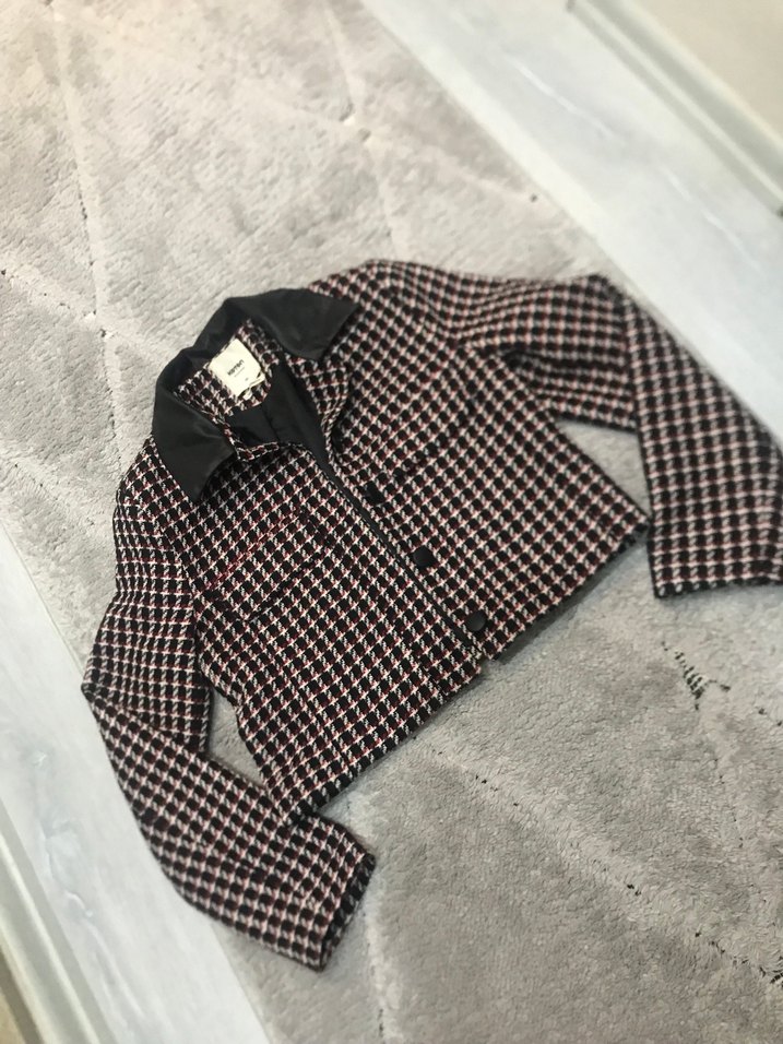 Düğmeli Kısa Kareli Kadın Blazer - Görsel 2