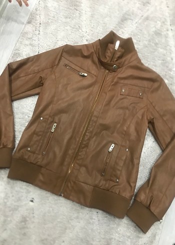 Kadın Parlak Kahverengi Deri Ceket - Görsel 3