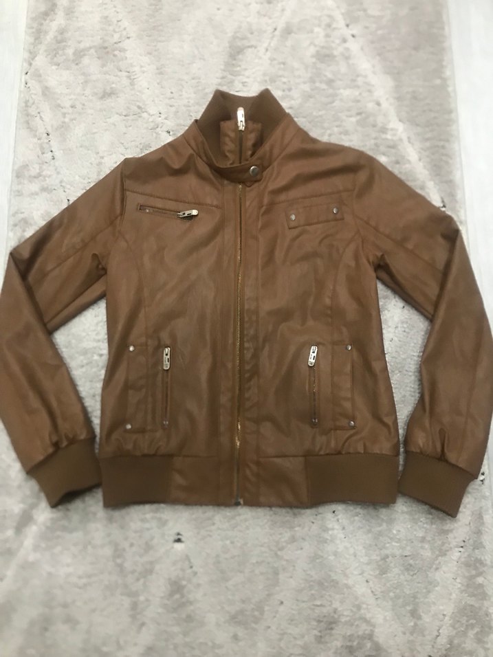 Kadın Parlak Kahverengi Deri Ceket - Görsel 2