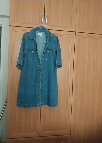 Düğmeli Mavi Denim Midi Ceket
