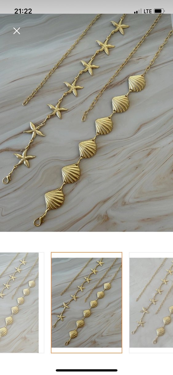 Gold Deniz Yıldızı ve Deniz Kabuğu Bel Zinciri - Görsel 2