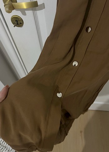 Tensel kumaş midi boy kemerli elbise - Görsel 5