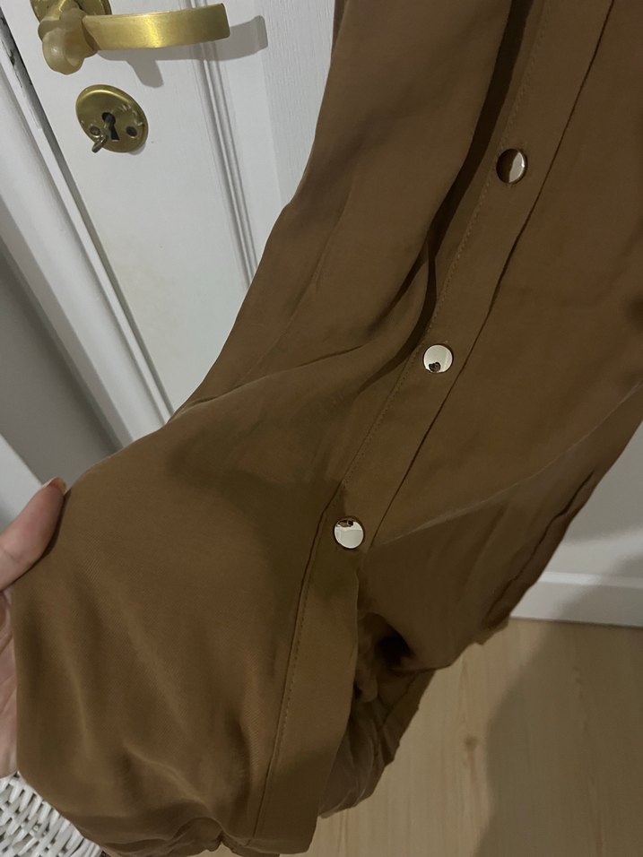 Tensel kumaş midi boy kemerli elbise - Görsel 5