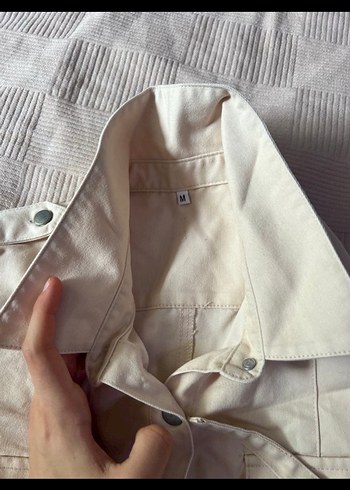 m Beden Düğmeli Krem Rengi Denim Uzun Elbise