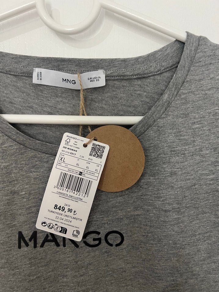 Mango Gri Kısa Kollu Kadın Tişört - Görsel 5