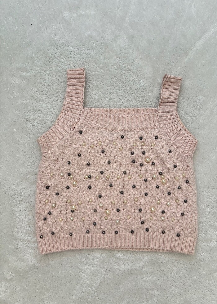 Boncuk detaylı örme crop - Görsel 2