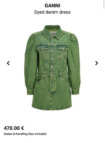 Ganni Acid Wash Yeşil Denim Elbise