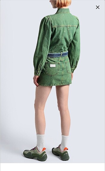 40 Beden yeşil Renk Ganni Acid Wash Yeşil Denim Elbise