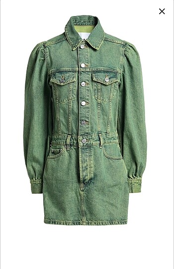 Vakkorama Ganni Acid Wash Yeşil Denim Elbise