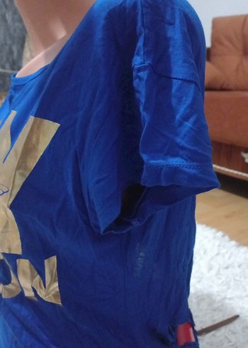 Mavi Mini Kadın Tişört, Kısa Kollu, Baskılı - Görsel 2