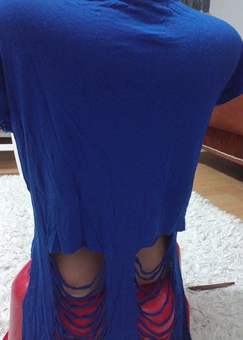 Mavi Mini Kadın Tişört, Kısa Kollu, Baskılı - Görsel 3