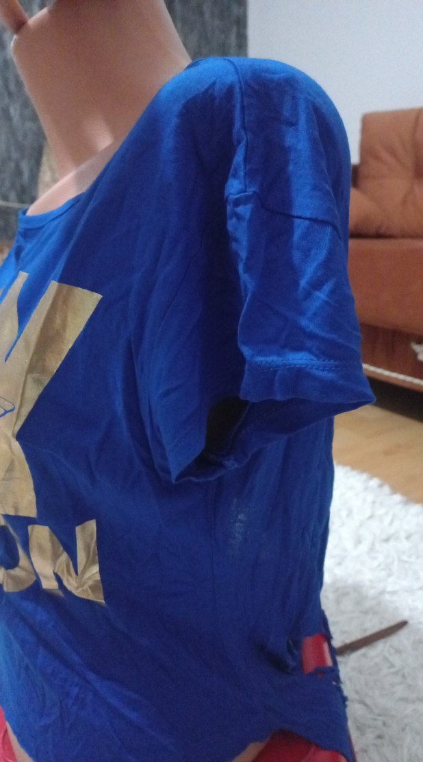 Mavi Mini Kadın Tişört, Kısa Kollu, Baskılı - Görsel 2