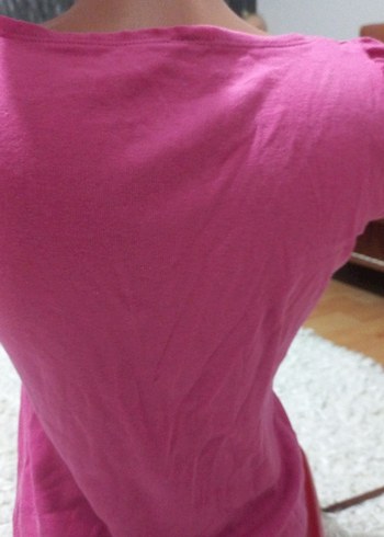 Pembe Kısa Kollu Renkli Baskılı Kız Tişörtü - Görsel 3